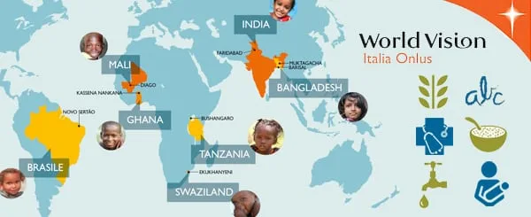 Mappa che mostra dove lavora world vision nel mondo