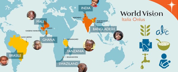 Mappa che mostra dove lavora world vision nel mondo